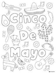 Cinco de Mayo Icon Collage Coloring Page with Festive Text