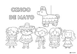 Cinco de Mayo Kids Coloring Page with Pinata and Outfits