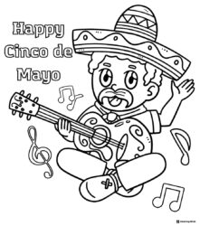 Cinco de Mayo Musician Coloring Page with Sombrero and Guitar