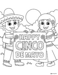 Cinco de Mayo Sign Coloring Page with Boy and Girl Holding It