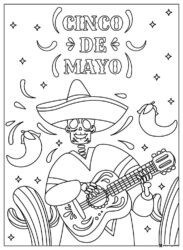 Cinco de Mayo Skeleton Coloring Page with Guitar and Stars