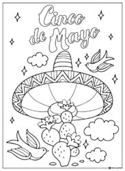 Cinco de Mayo Sombrero Coloring Page with Birds and Cactus