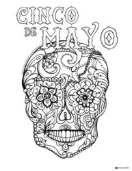 Cinco de Mayo Sugar Skull Coloring Page with Floral Patterns