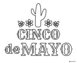 Cinco de Mayo Typography Coloring Page with Cactus and Flowers