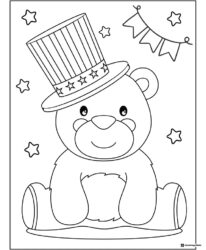 Cute Bear Coloring Page with Hat and Star Decorations