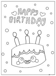 Cute Birthday Cake Coloring Page with Smiling Face