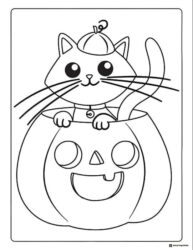 Cute Cat Coloring Sheet Sitting Inside a Jack o Lantern