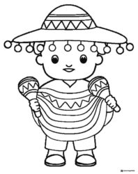 Cute Child Cinco de Mayo Coloring Page with Maracas and Poncho