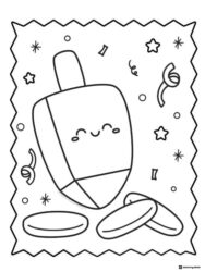 Cute Dreidel Coloring Page with Smiling Face and Coins