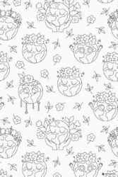 Cute Earth Pattern Coloring Page with Flowers and Leaves