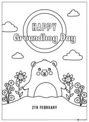 Cute Groundhog Day Coloring Sheet with Flowers and Date