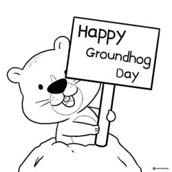 Cute Groundhog Holding Happy Groundhog Day Sign Coloring Page