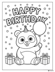 Cute Panda Birthday Coloring Page with Balloon and Gifts
