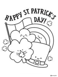 Cute St. Patricks Day Coloring Page with Cloud and Hat Faces