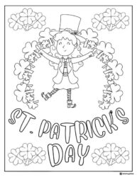 Dancing Girl St. Patricks Day Coloring Page with Shamrocks