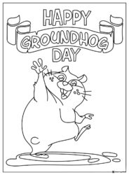 Dancing Groundhog Coloring Page with Happy Pose and Banner