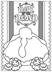 Day of the Dead Coloring Sheet with Pan de Muerto and Flowers
