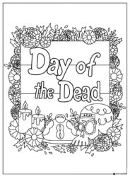 Day of the Dead Sign Coloring Page with Candles and Marigolds
