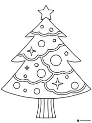Decorated Christmas Tree Coloring Page with Star and Baubles