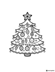 Decorated Christmas Tree Coloring Page with Star and Ornaments