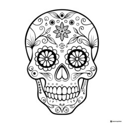 Decorated Sugar Skull Coloring Page with Floral Eye Designs