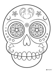 Decorative Sugar Skull Coloring Page with Bold Flower Eyes