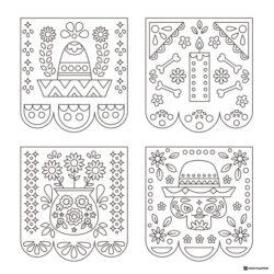 Detailed Papel Picado Coloring Page with Sombrero Designs