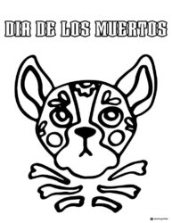 Dia de los Muertos Dog Coloring Page with Bones and Face Paint