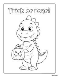 Dinosaur Halloween Coloring Page with Pumpkin Bucket