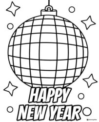 Disco Ball Happy New Year Coloring Page