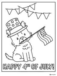 Dog in Uncle Sam Hat Coloring Page Holding U.S. Flag