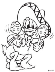 Donald Duck Coloring Page with Sombrero and Maracas