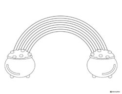 Double Pot of Gold Coloring Page with Rainbow Bridge