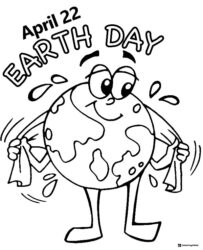 Earth Day Character Coloring Page Holding Towels April 22 Text