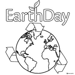 Earth Day Coloring Page with Arrows and Leaf Topped Text