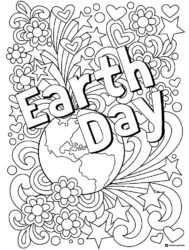 Earth Day Coloring Page with Flowers Stars and Swirls