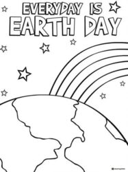 Earth Day Coloring Page with Rainbow Stars and Globe View