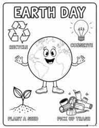 Earth Day Coloring Page with Tips for Recycling and Conserving