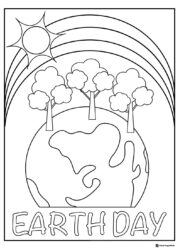 Earth Day Coloring Page with Trees Rainbow and Sun