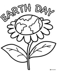 Earth Day Flower Coloring Page with Globe Center and Leaves