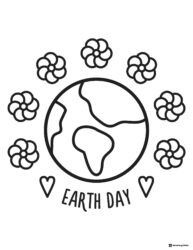 Earth Day Globe Coloring Sheet with Flowers and Hearts
