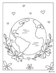 Earth Surrounded by Flowers and Hearts Earth Day Coloring Page