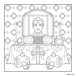 Elegant Altar Coloring Page with Cross Skulls and Candles