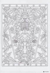 Elegant Skeleton Lady Coloring Page with Floral Background