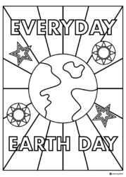 Everyday Earth Day Globe Coloring Page with Stars and Suns