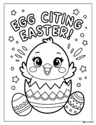 Exciting Easter Chick Coloring Page with Stars and Eggs