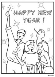 Family Party Happy New Year Coloring Page