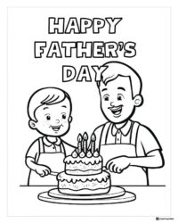 Fathers Day Coloring Page with Dad and Son Baking a Cake