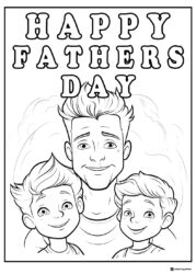 Fathers Day Coloring Page with Dad and Two Smiling Boys