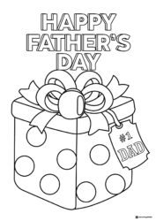 Fathers Day Coloring Page with Gift Box and 1 Dad Tag